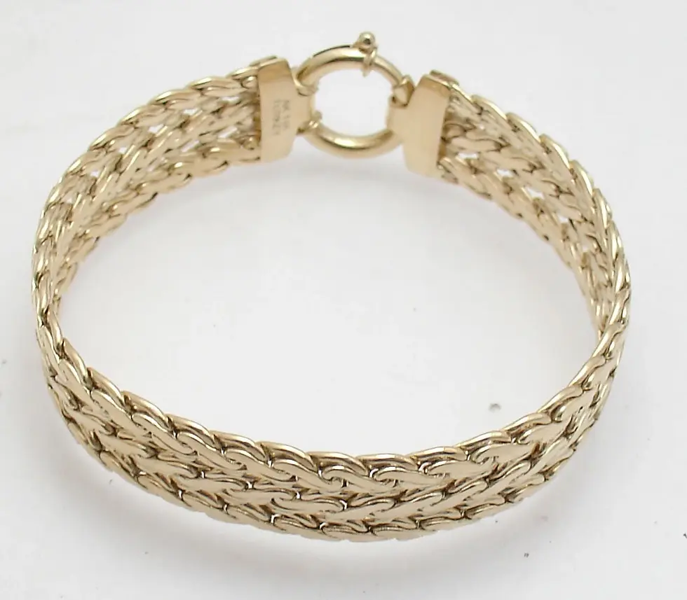 Thumbnail: 7.25" Sevilla Gold Wide Triple Row Curb Link Bracelet Real 14K Yellow Gold