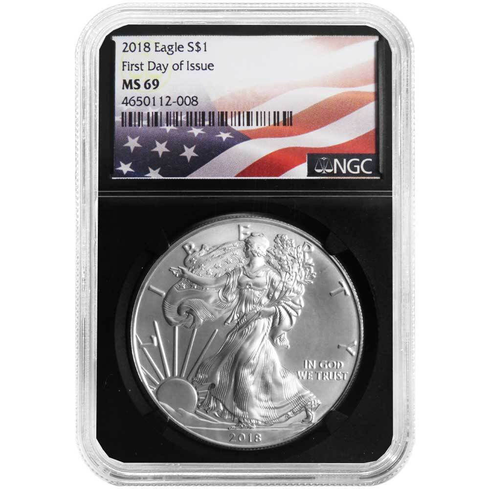 2018 $1 American Silver Eagle NGC MS69 FDI Flag Label Retro Core