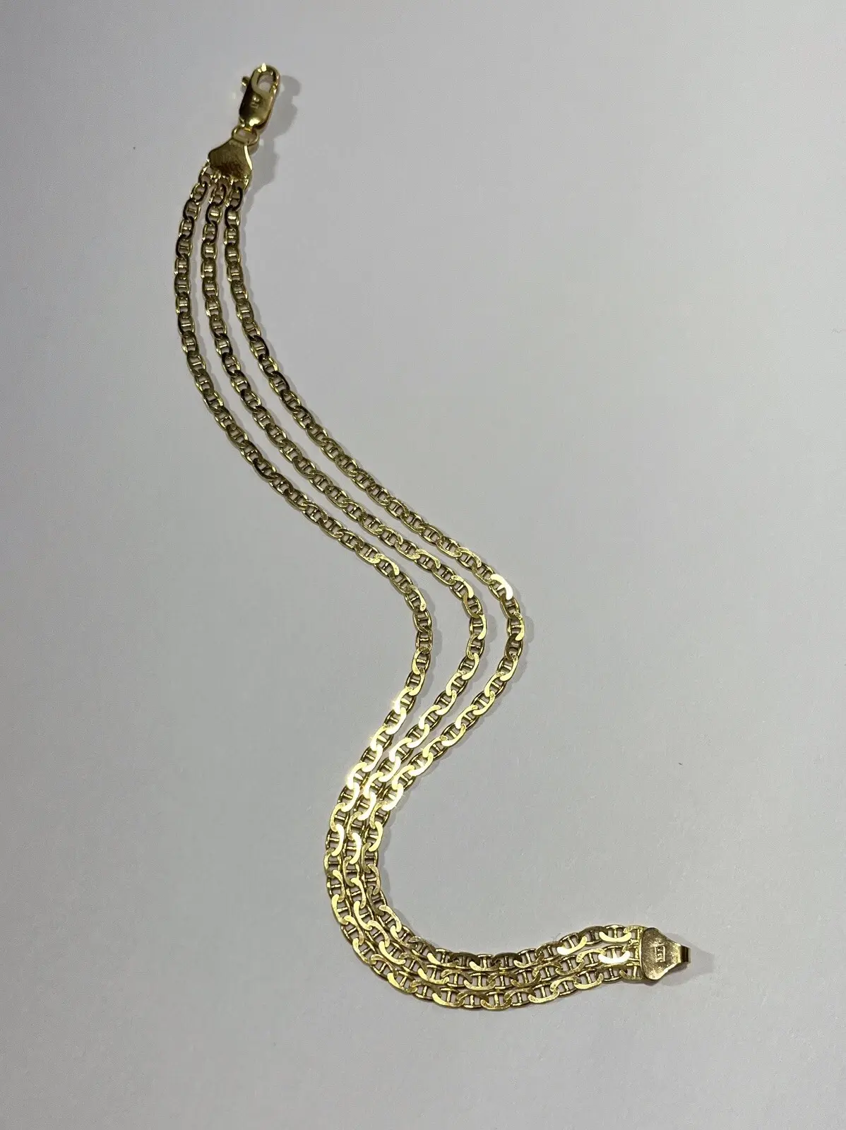 14K Solid Gold Bracelet, 14 K Gold 3 Chains Bracelet DG, 7.75”, 7.0g