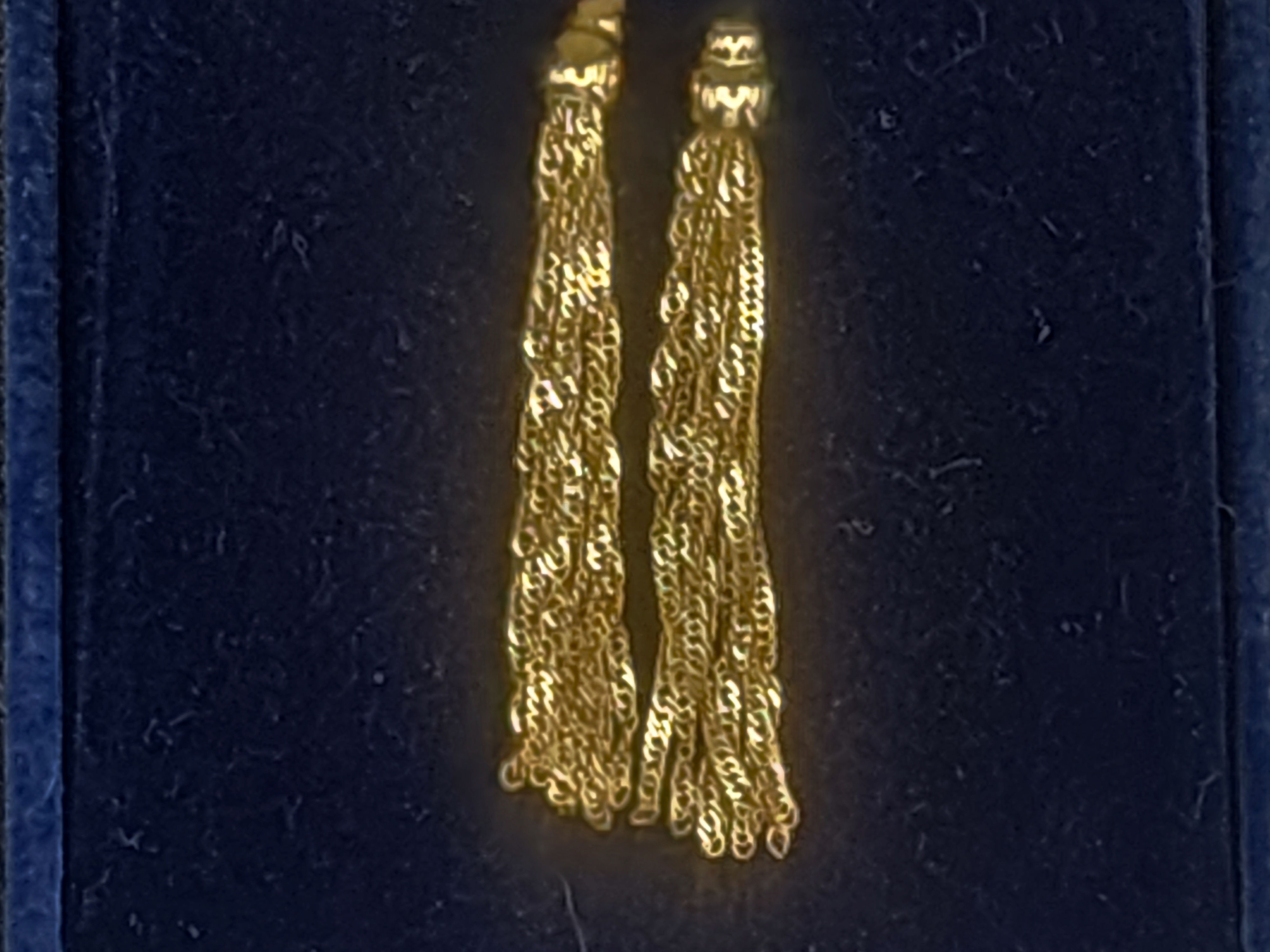 14K Yellow Gold Dangle Tassel Post Earrings
