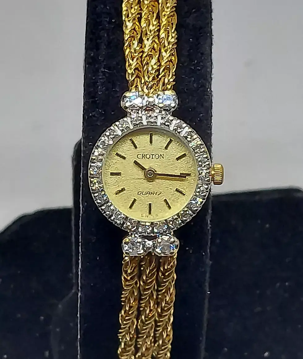 Thumbnail: Vintage Croton 14k Gold Ladies Diamond Triple Rope Chain Quartz Watch 16mm