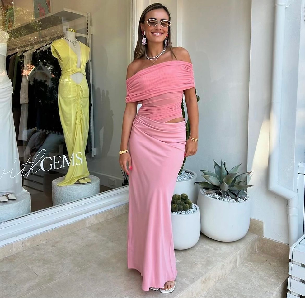 Benni Nico Off Shoulder Maxi Dress in Candyfloss