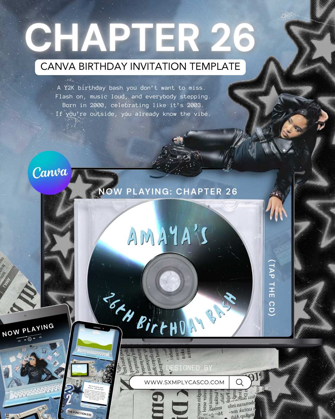 Y2K Party Invitation Canva Template