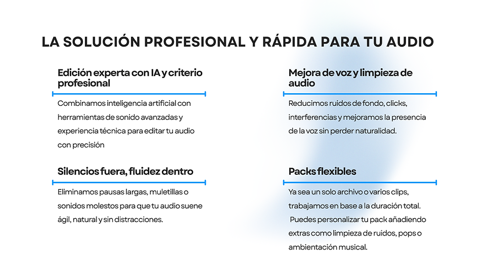 Descripción detallada de los servicios de limpieza, mejora y edición de audio