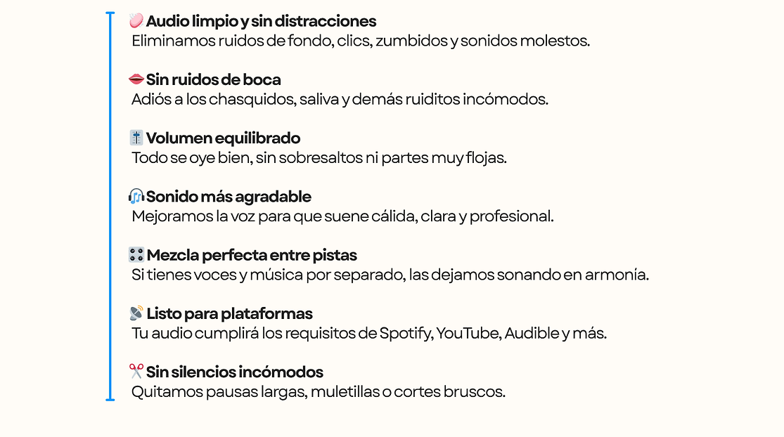 Servicios de limpieza de audio, mejora de calidad y edición de sonido
