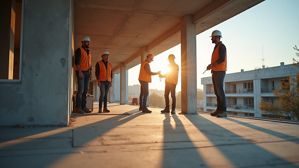 Eye-level view of a construction team collaborating on a project