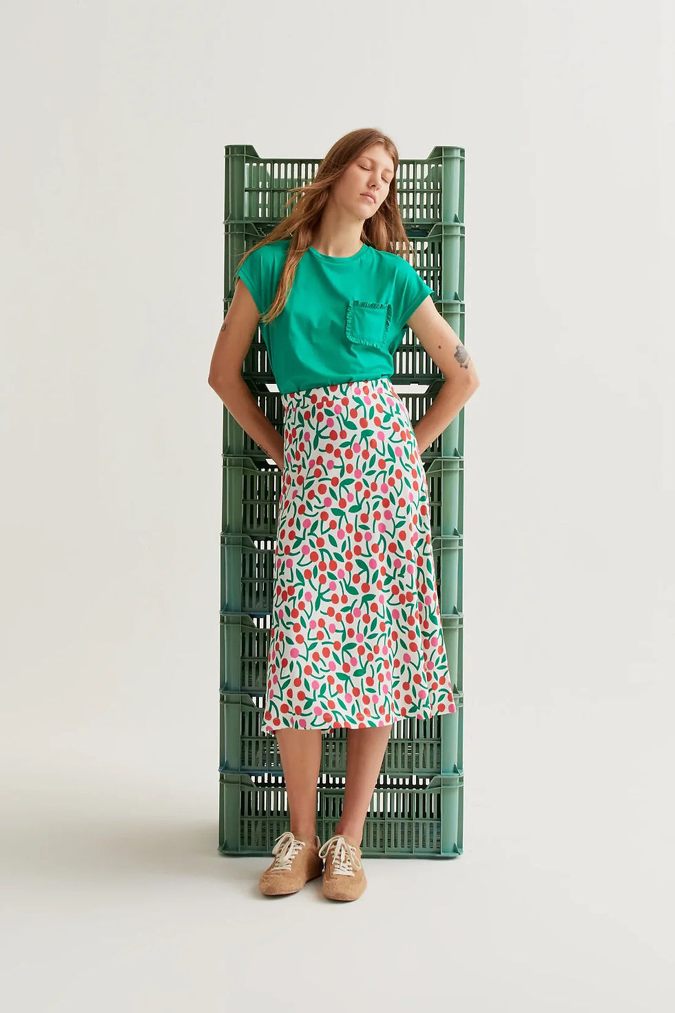 Miniatura: Gonna midi jersey viscosa con stampa ciliegie