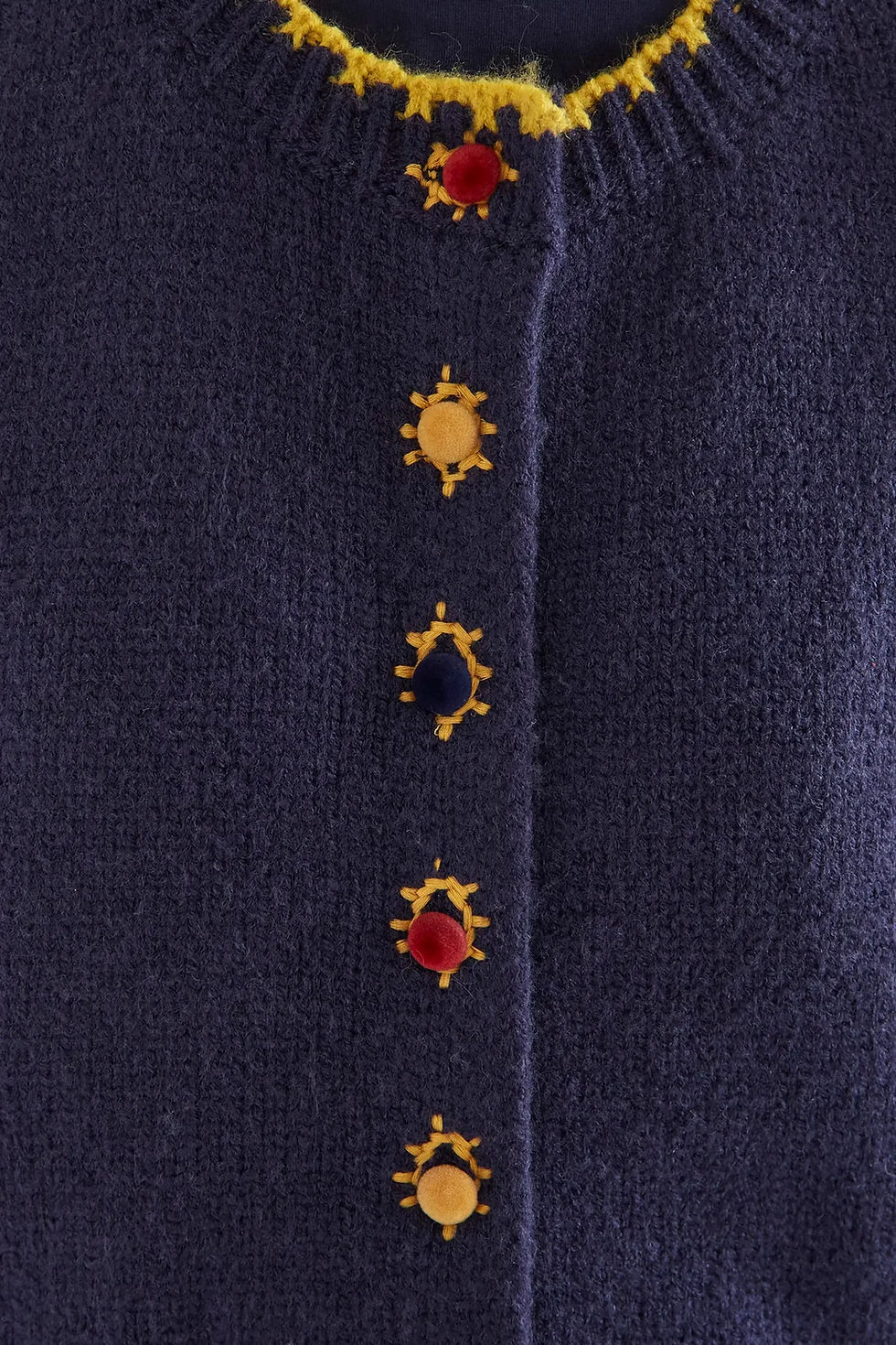 Miniatura: Gilet in maglia blu con bottoni velluto multicolore
