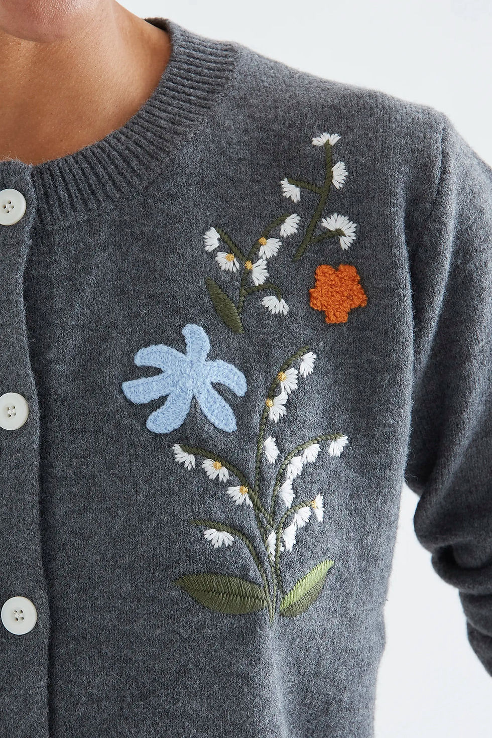 Miniatura: Cardigan misto lana con ricamo floreale 