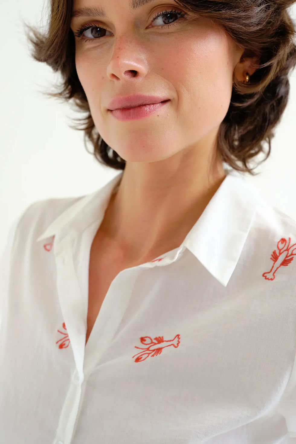 Miniatura: Camicia 100% popeline di cotone con aragosta Rudolph ricamata 