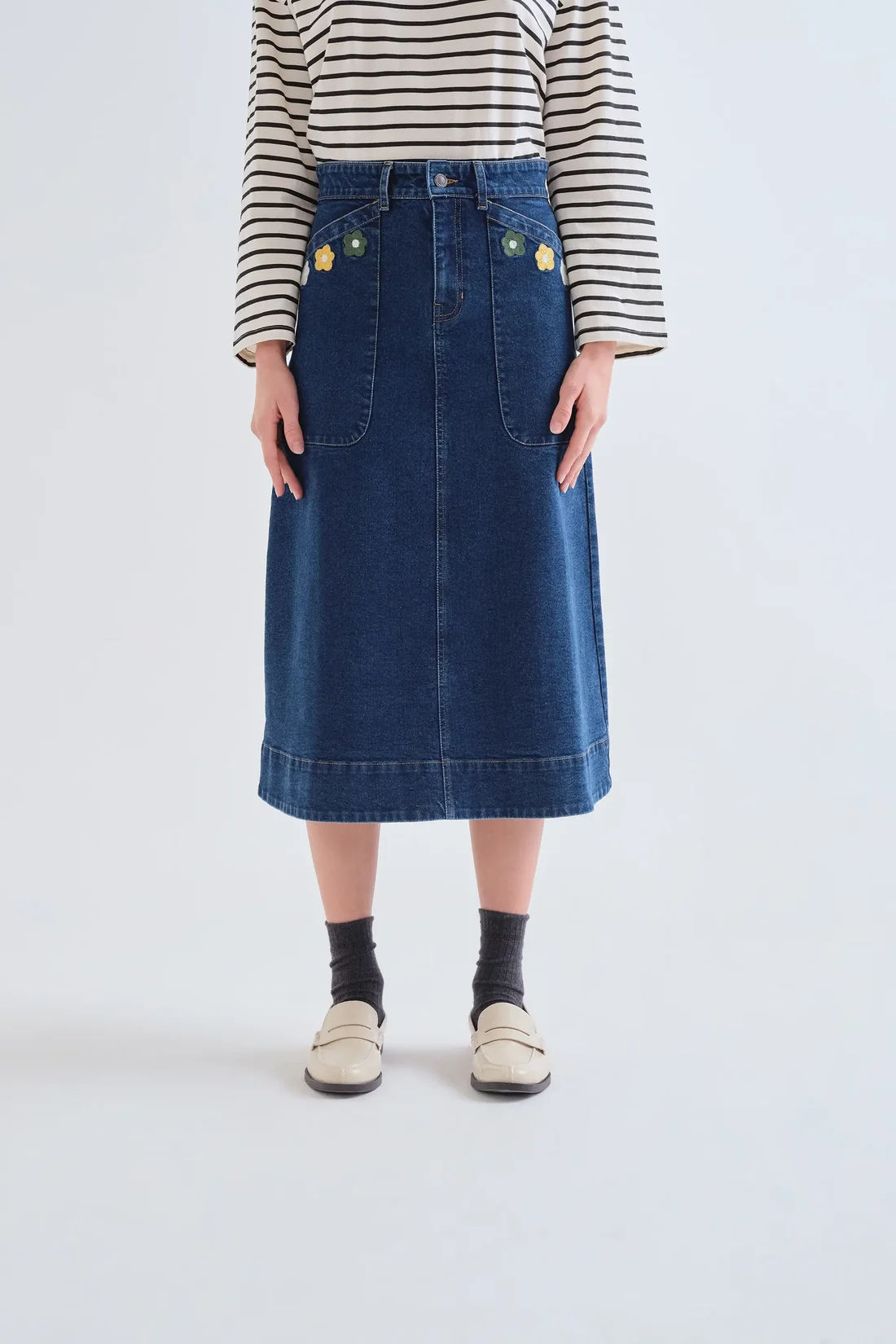 Gonna midi jeans con ricamo Euphonia