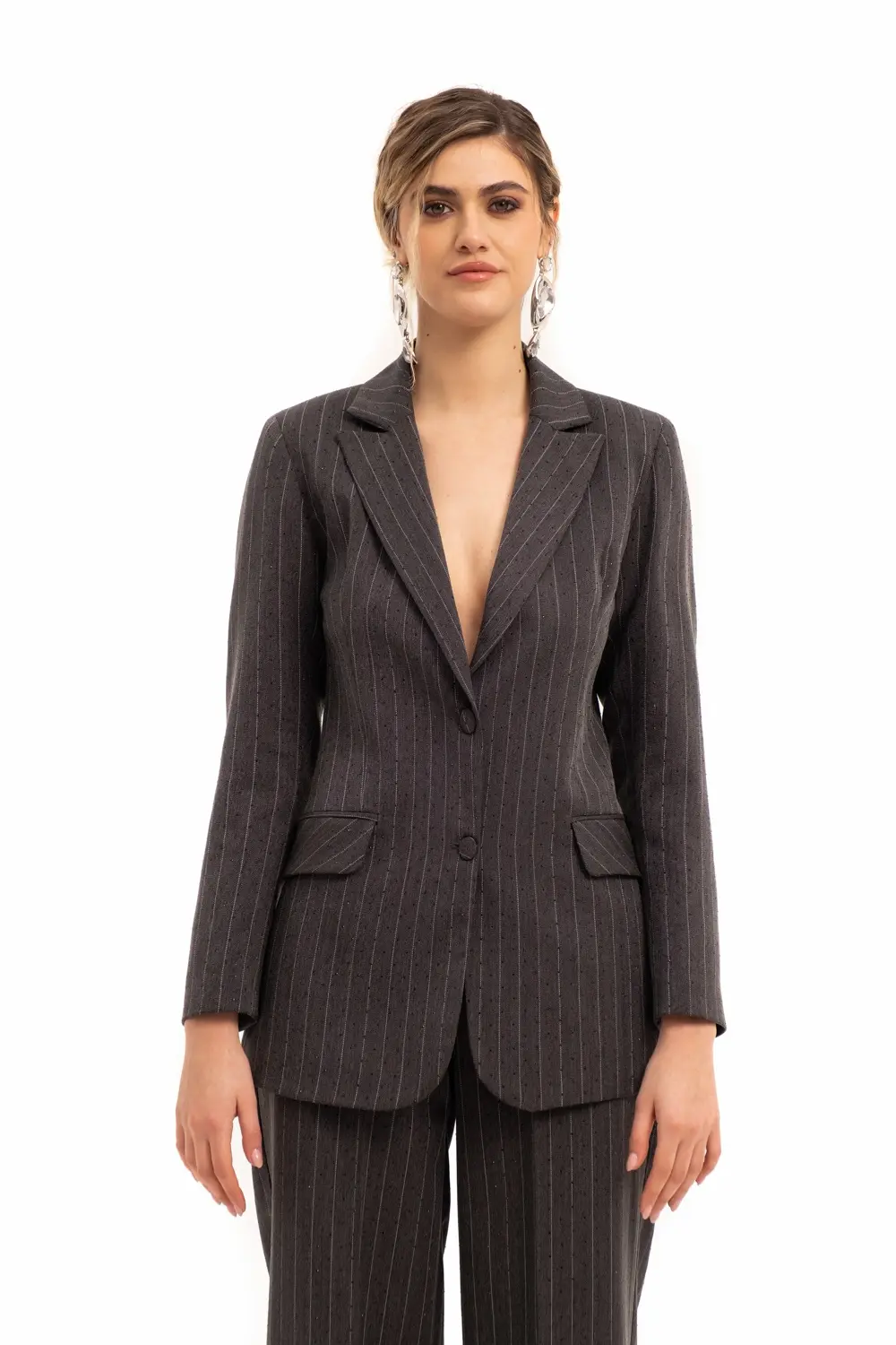 Giacca gessata con brillantini