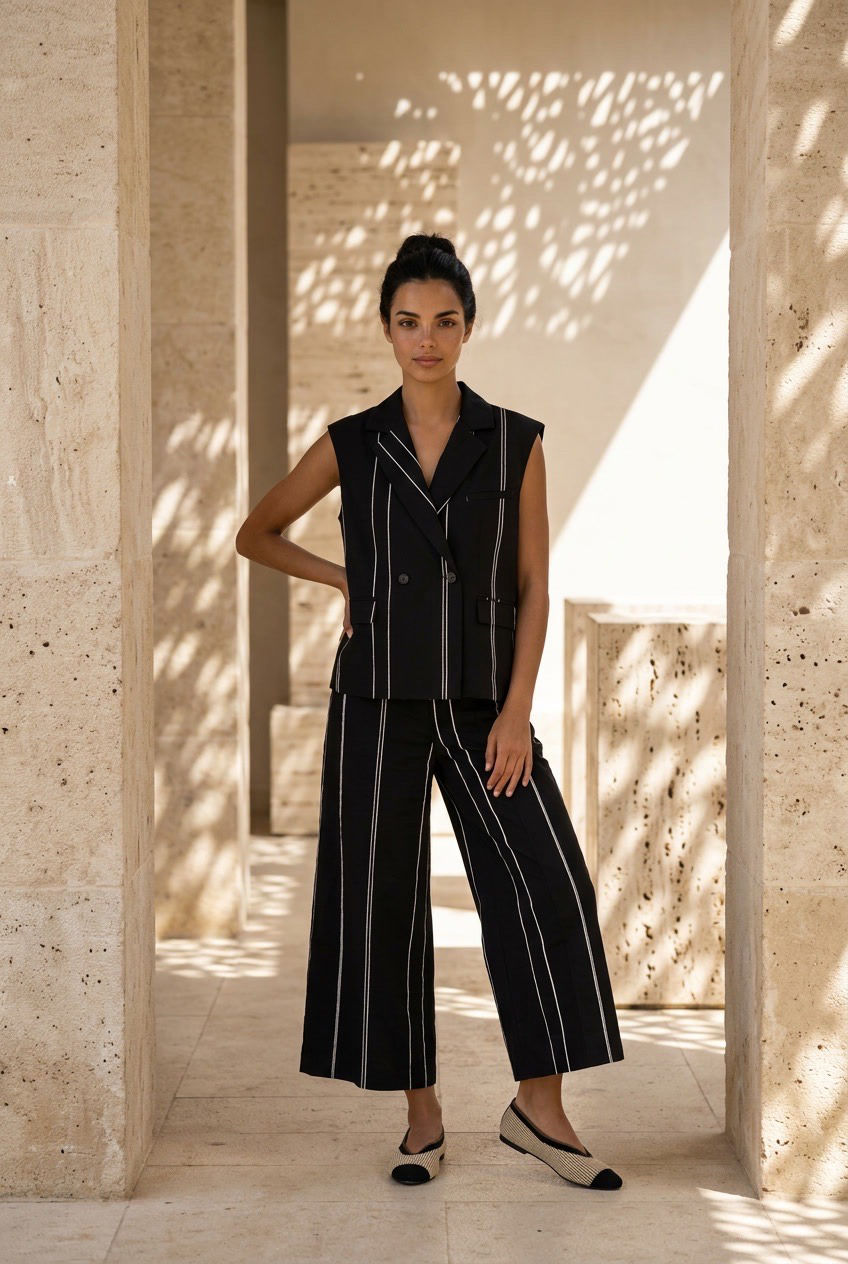 Maxi gilet jeans con riga ricamata