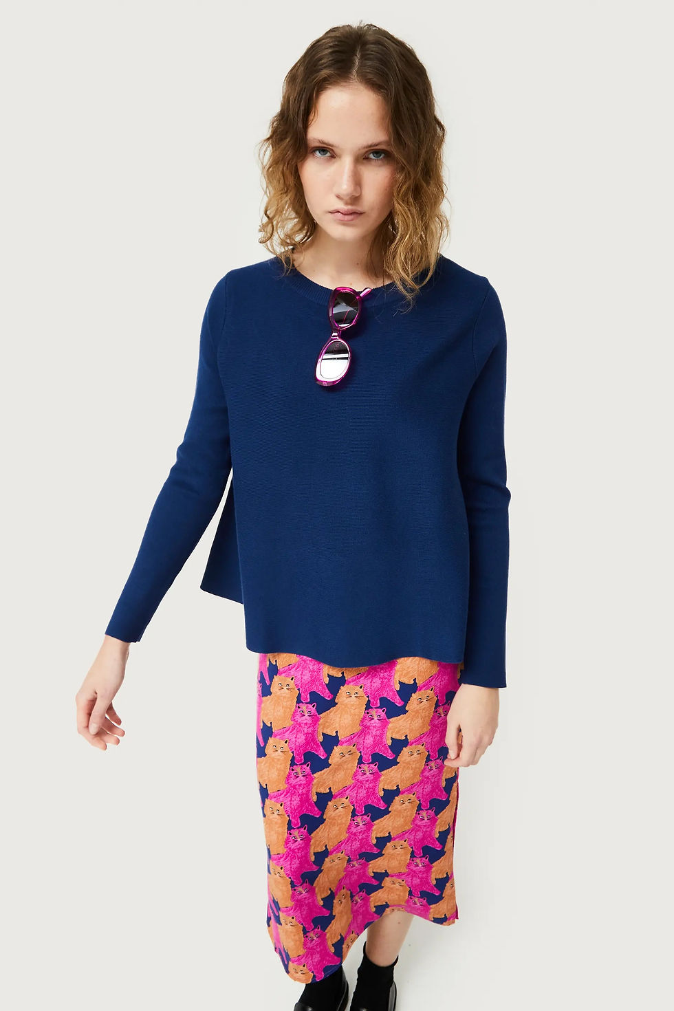 Miniatura: Maglione svasato blu navy