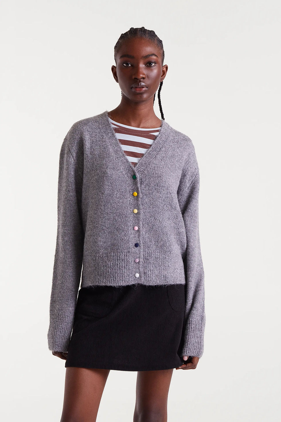 Miniatura: Cardigan grigio con bottoni colorati 