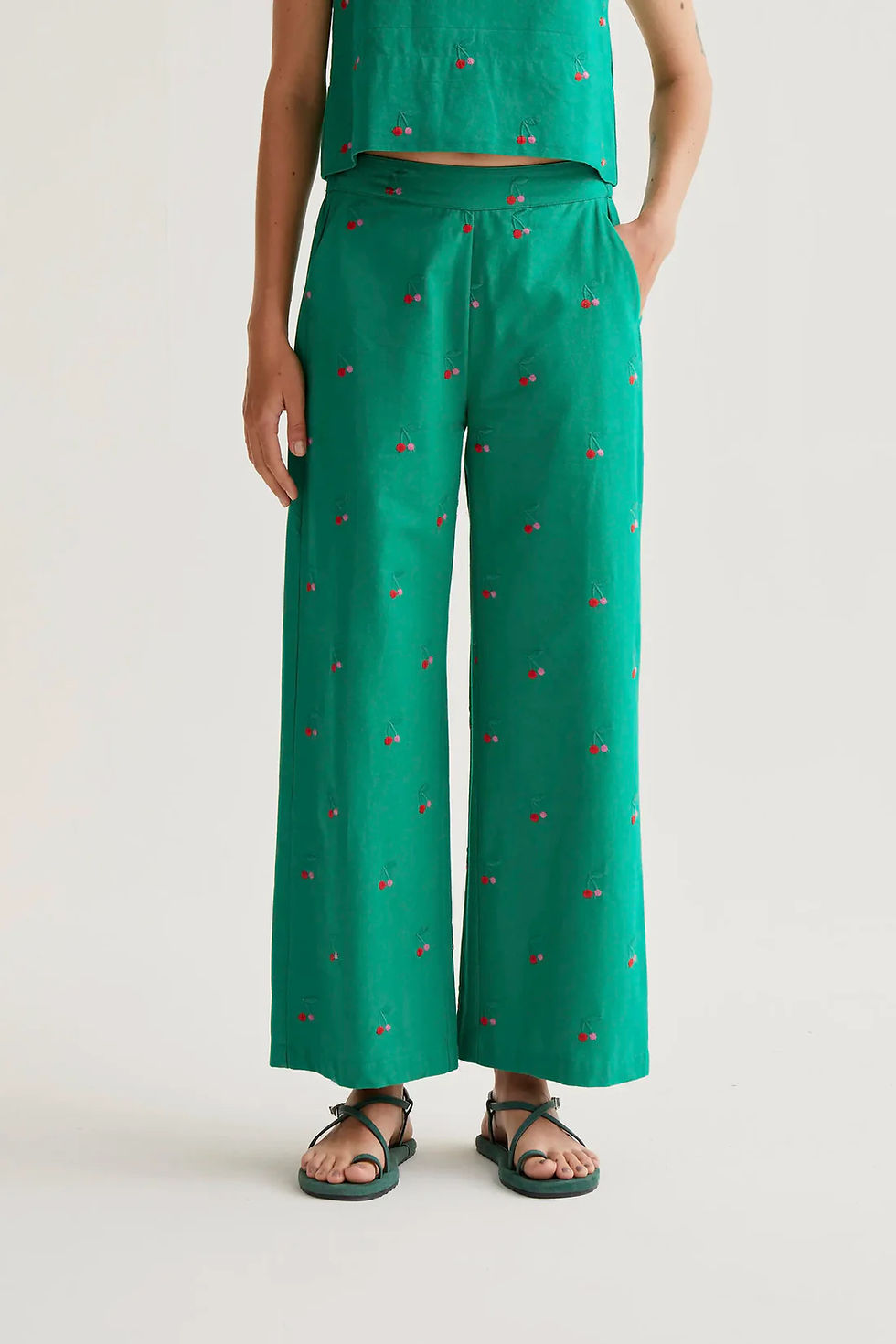 Miniatura: Pantaloni verde con ciliegie 100% cotone
