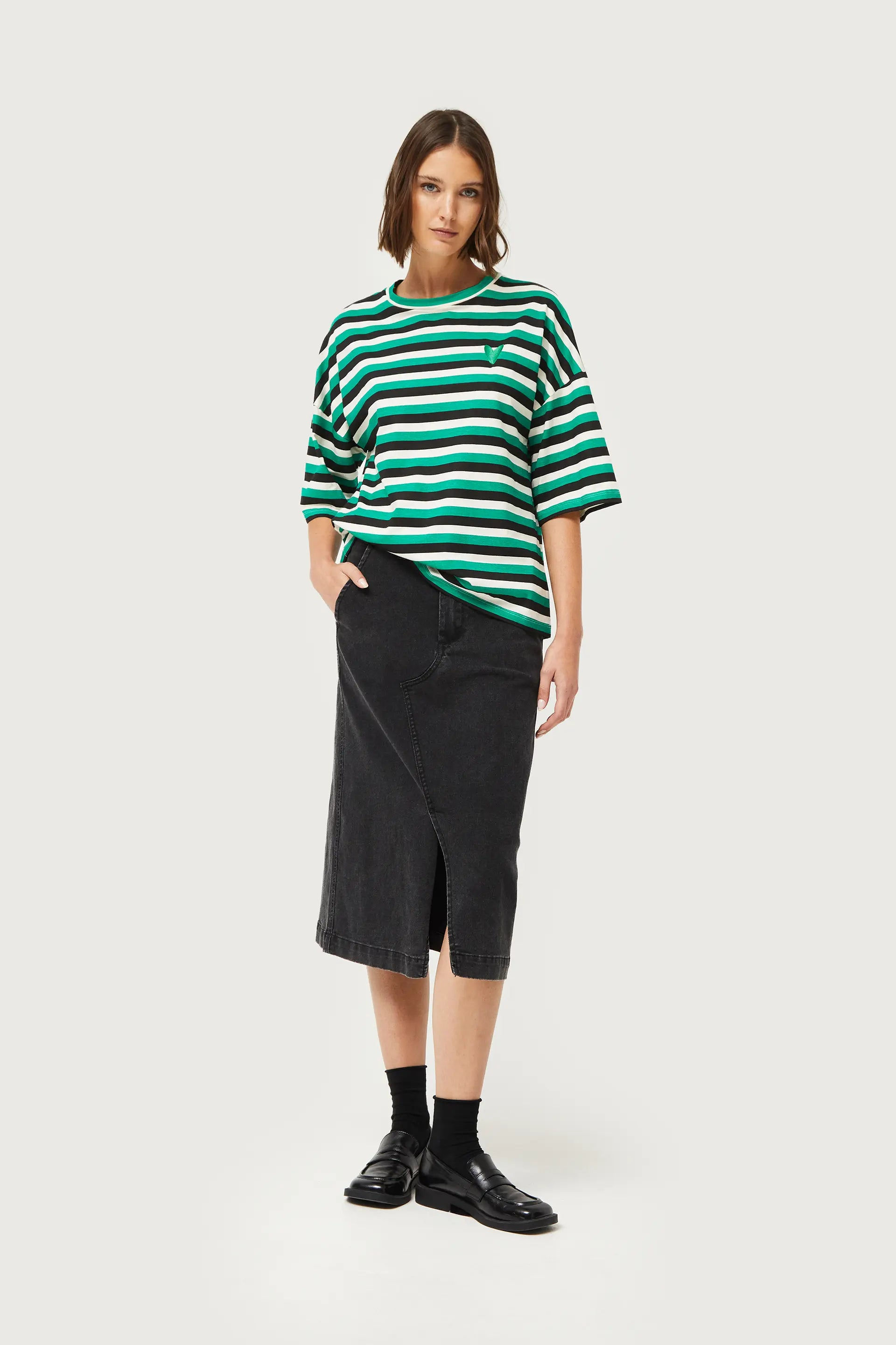 Gonna midi in denim nera