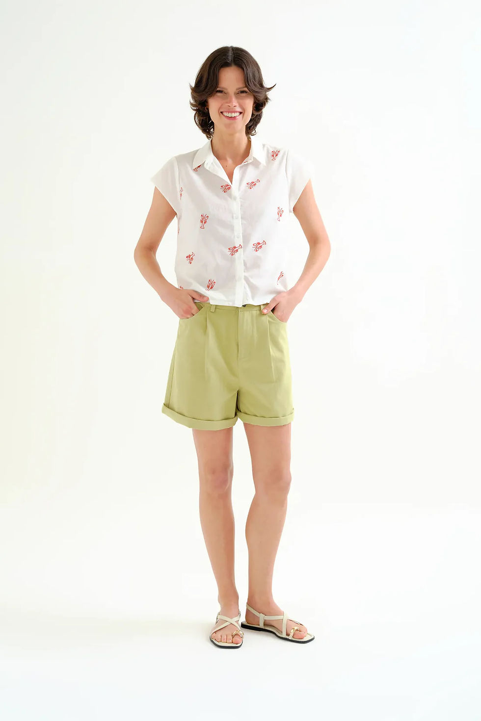 Miniatura: Camicia 100% popeline di cotone con aragosta Rudolph ricamata 