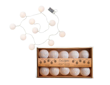 LED Cotton Ball Garland - White