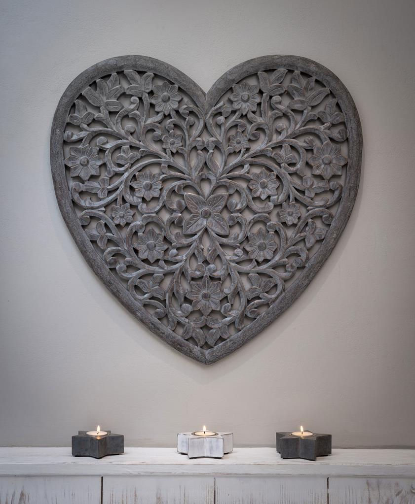 Grey Heart Carved Panel