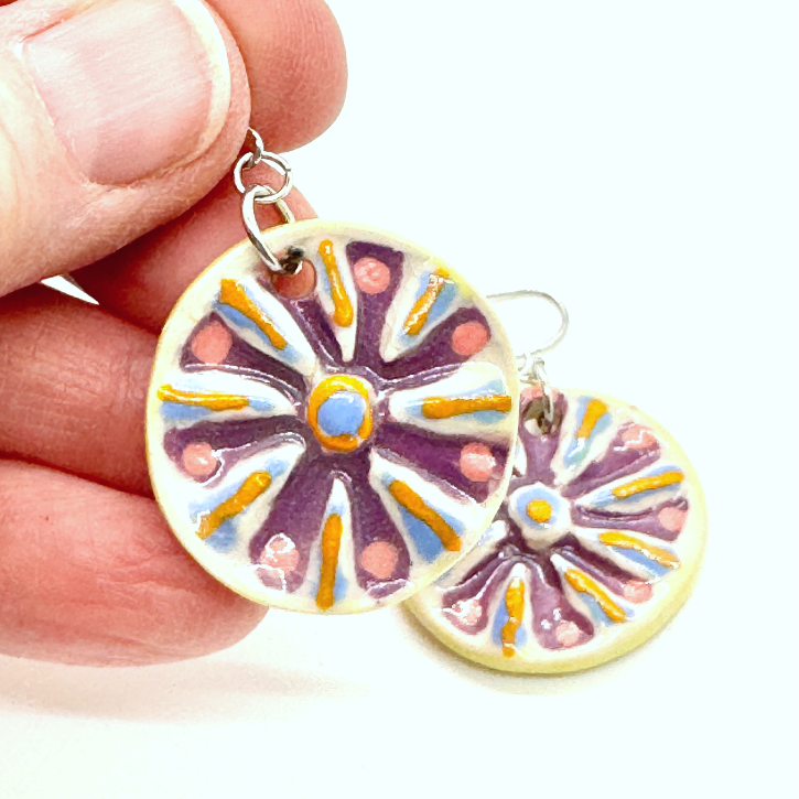 Thumbnail: Ceramic Purple Petal Earrings in hand