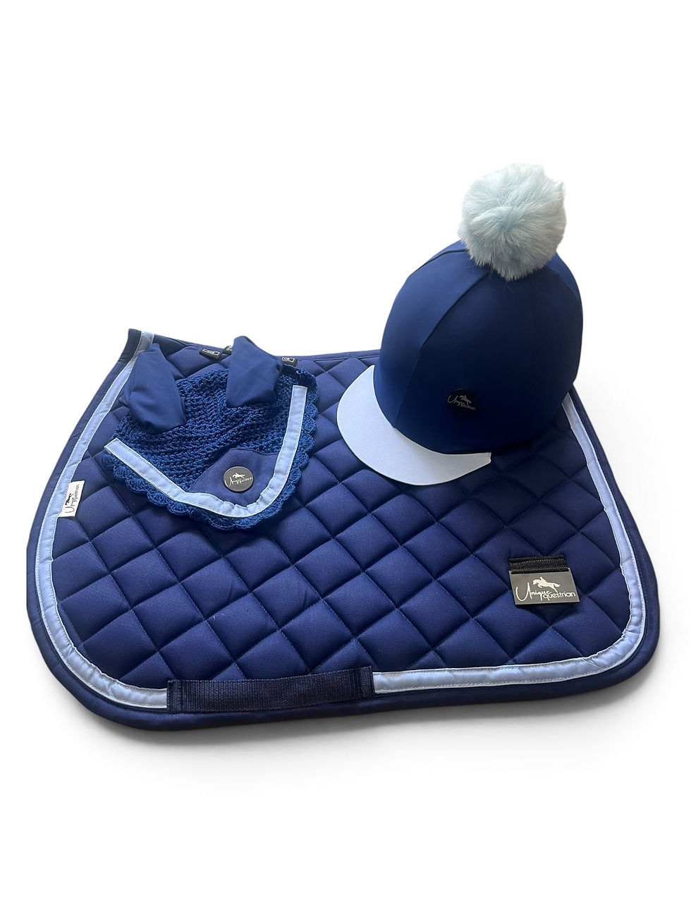 Thumbnail: Kids & Adults French Navy & Ice Blue Full Matchy Pony Saddle Pad Set
