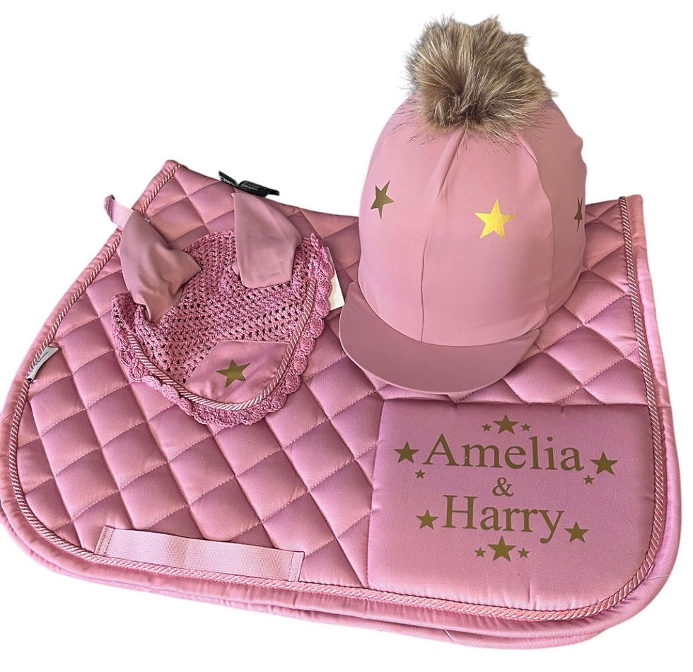 Thumbnail: Personalized Kids Dusty Pink Riding Set, Custom Name Pony Saddle Pad