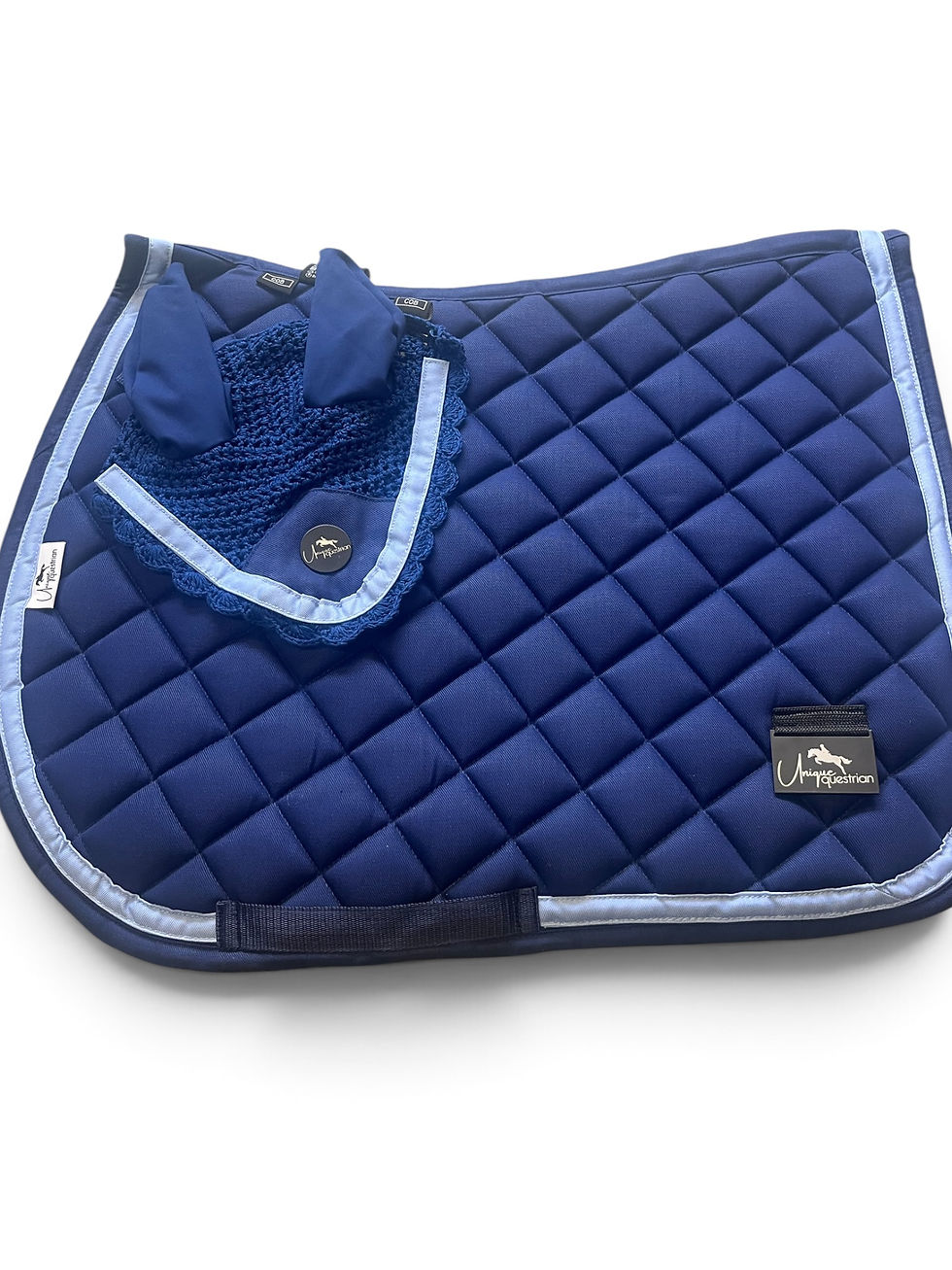 Thumbnail: Kids & Adults French Navy & Ice Blue Full Matchy Pony Saddle Pad Set