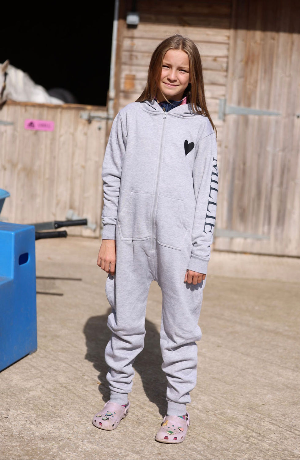 Thumbnail: Kids Personalised Grey Dressage Fleece Onesie