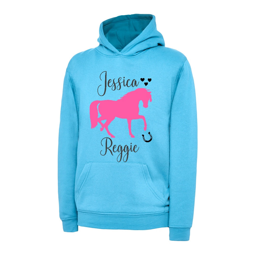 CUTE PERSONALISED HORSE DESIGN HOODIE 2 COLOUR PRINT