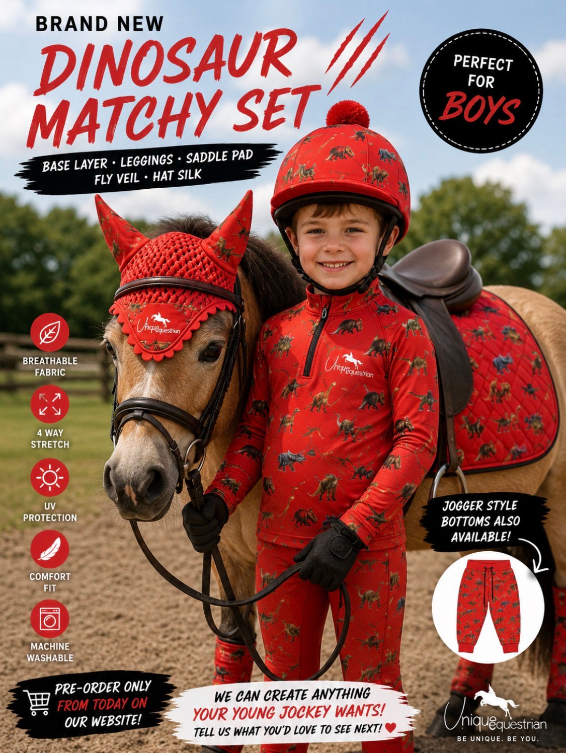 Red Dinosaur Full Matchy Pony Set Age 3 to 14