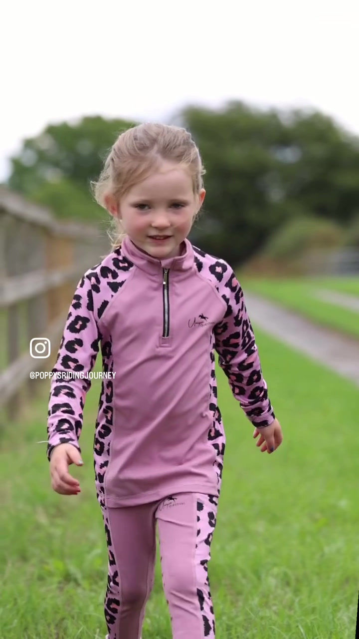 Thumbnail: Children's Dusty Pink Leopard Design Horse Riding Set - Option 1