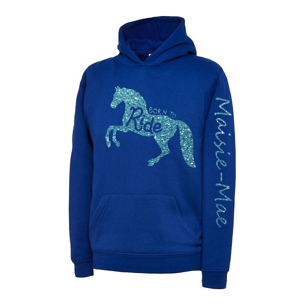Thumbnail: Born To Ride Glitter Printed Personalised Hoodie Name Printed On Sleeve
