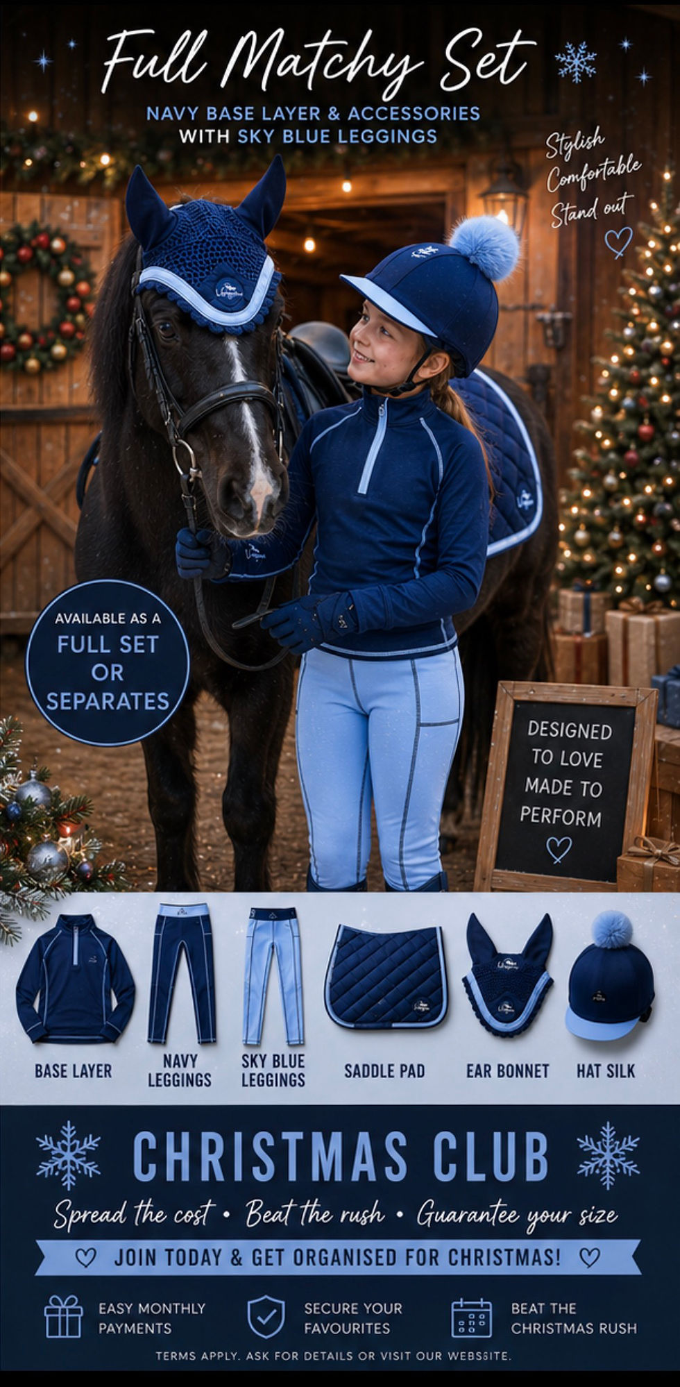Thumbnail: Kids & Adults French Navy & Ice Blue Full Matchy Pony Saddle Pad Set