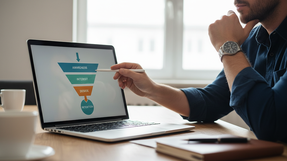 Close-up view of a sales funnel diagram on a laptop screen