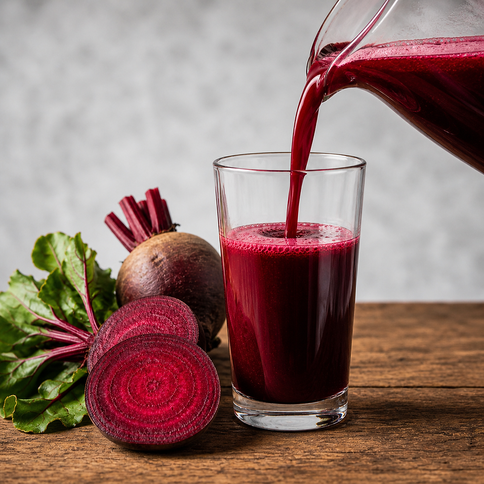 Glass of red beetroot juice with fresh beetroot, representing the 2026 sports performance study