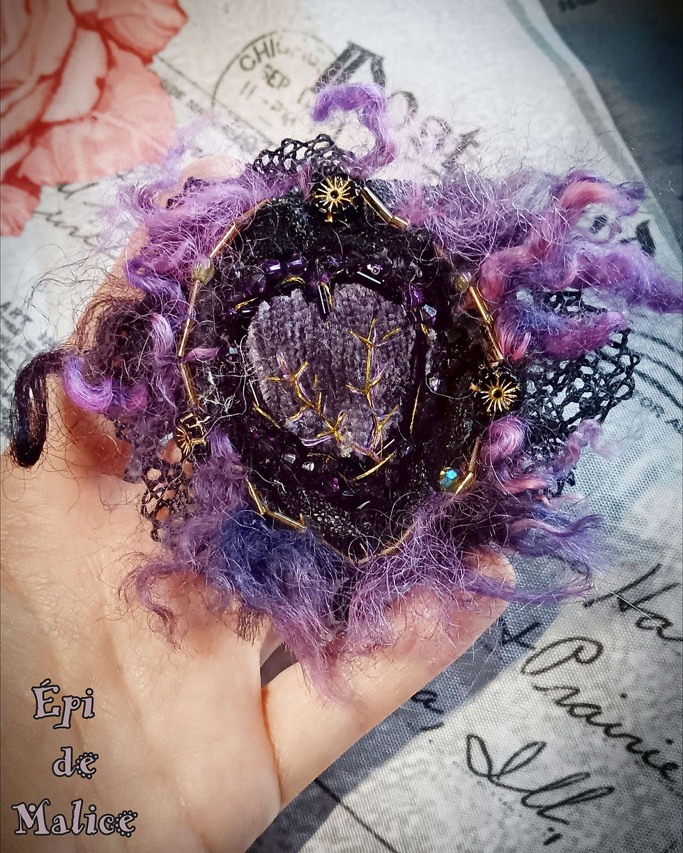 Miniature : Broche et hairclip - Cœur brodé 