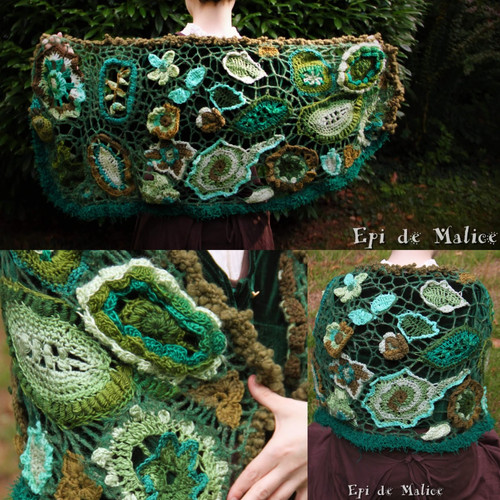 Châle vegetal freeform crochet irlandais vert