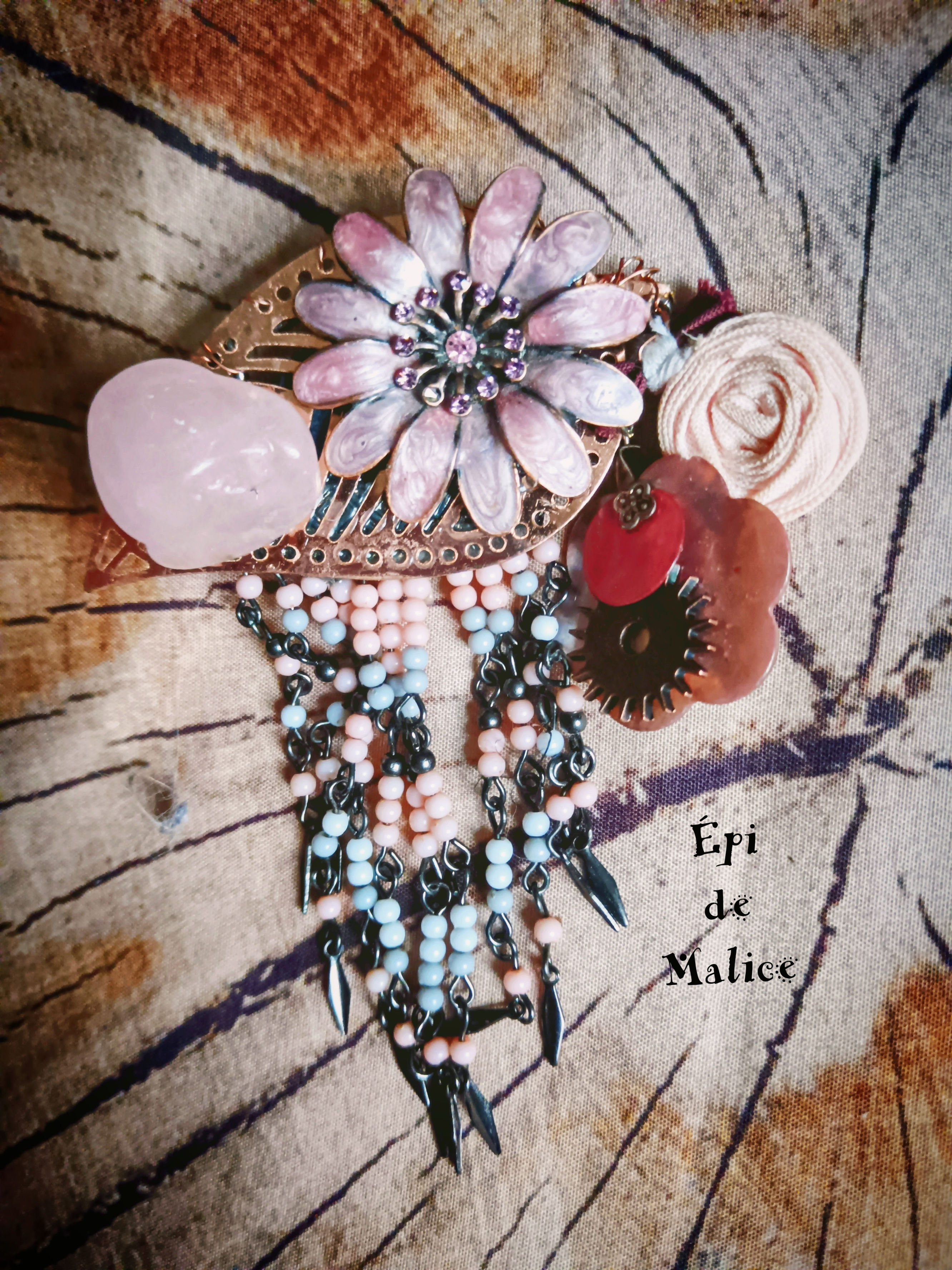 Broche cuivre - La vie en rose 