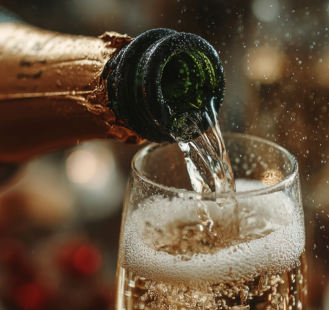 BOTTLE OF FIZZ POURING IN GLASS