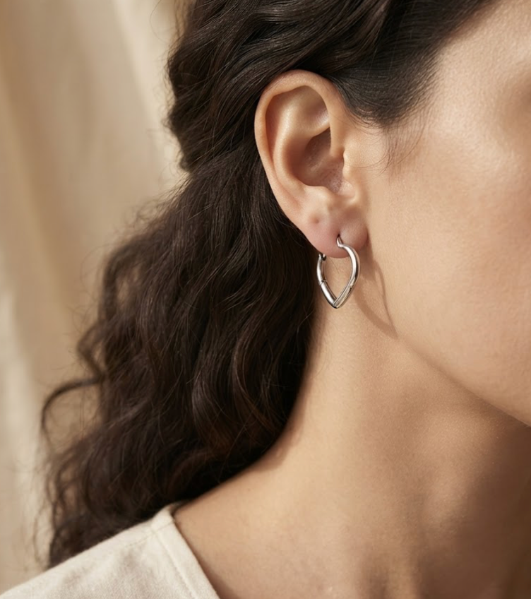 Thumbnail: Silver Heart Hoops