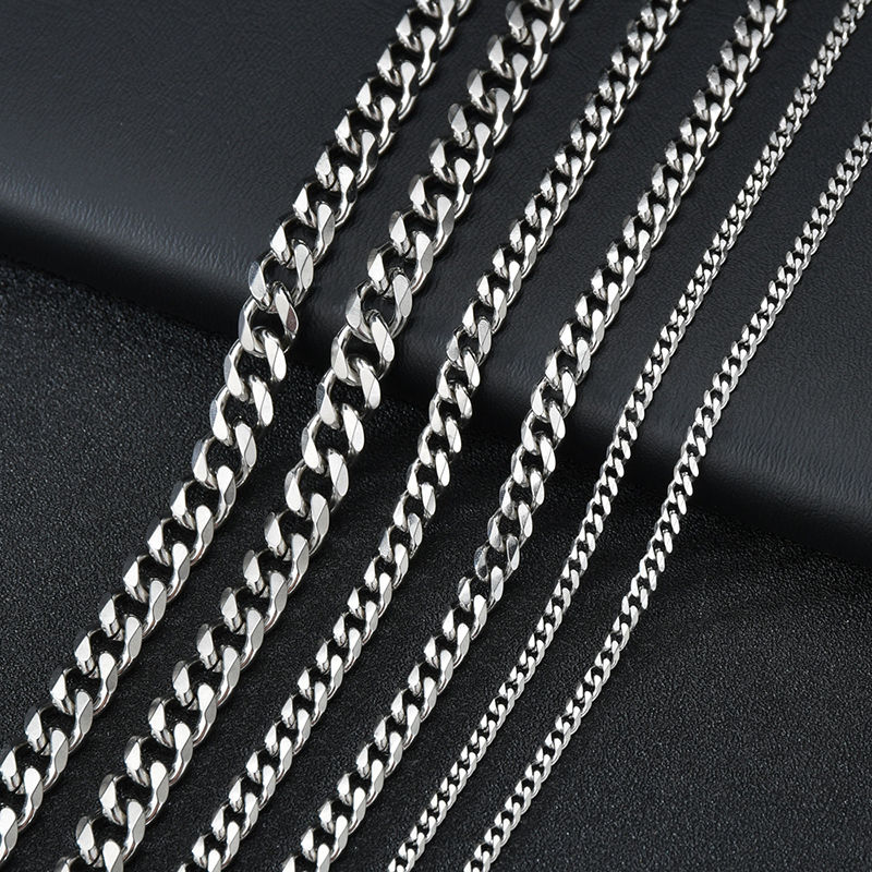 Thumbnail: Sifisrri Punk Stainless Steel 3/5/7mm Curb Cuban Necklaces For Men Women Gold Co
