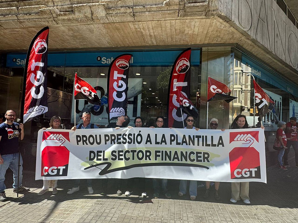 Movilización de trabajadoras y trabajadores del sector bancario convocada para denunciar la sobrecarga de trabajo, la presión comercial, la pérdida de empleo y el deterioro de las condiciones laborales en banca.