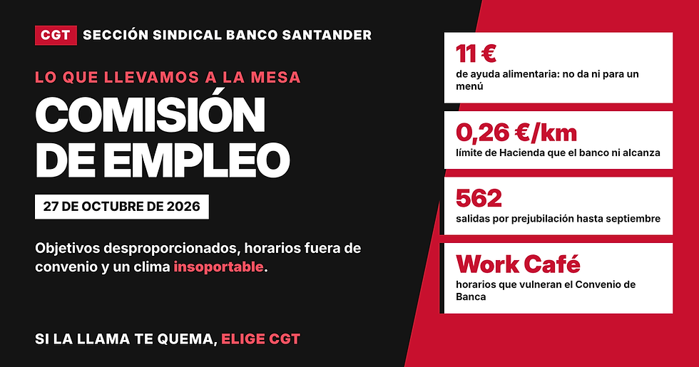 Comisión de Empleo del 27 de octubre: CGT pone sobre la mesa todo lo que no funciona en Banco Santander