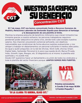 CGT se concentra en Madrid contra la presión laboral en Banco Santander: “La plantilla no podemos más”