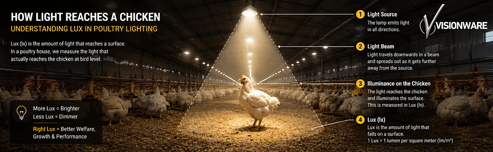 Poultry lighting, how to measure light levels (lux) in poultry house by Visionware