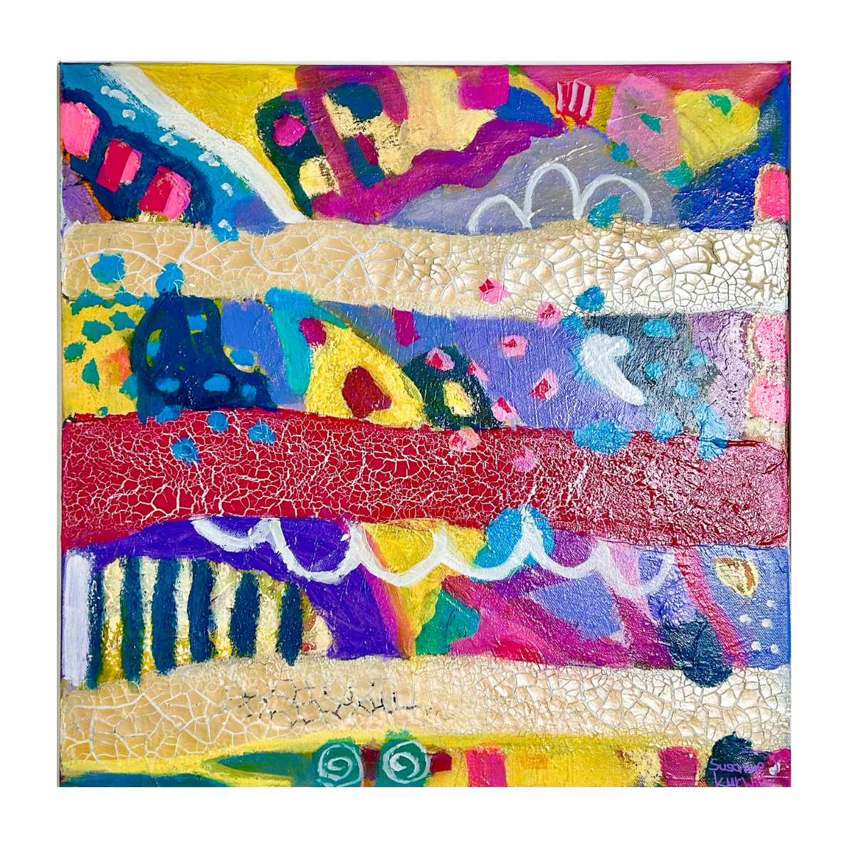 abstrakte Malerei, Mixedmedia, bunt, gerahmt, 50x50cm, Susanne Kurwig