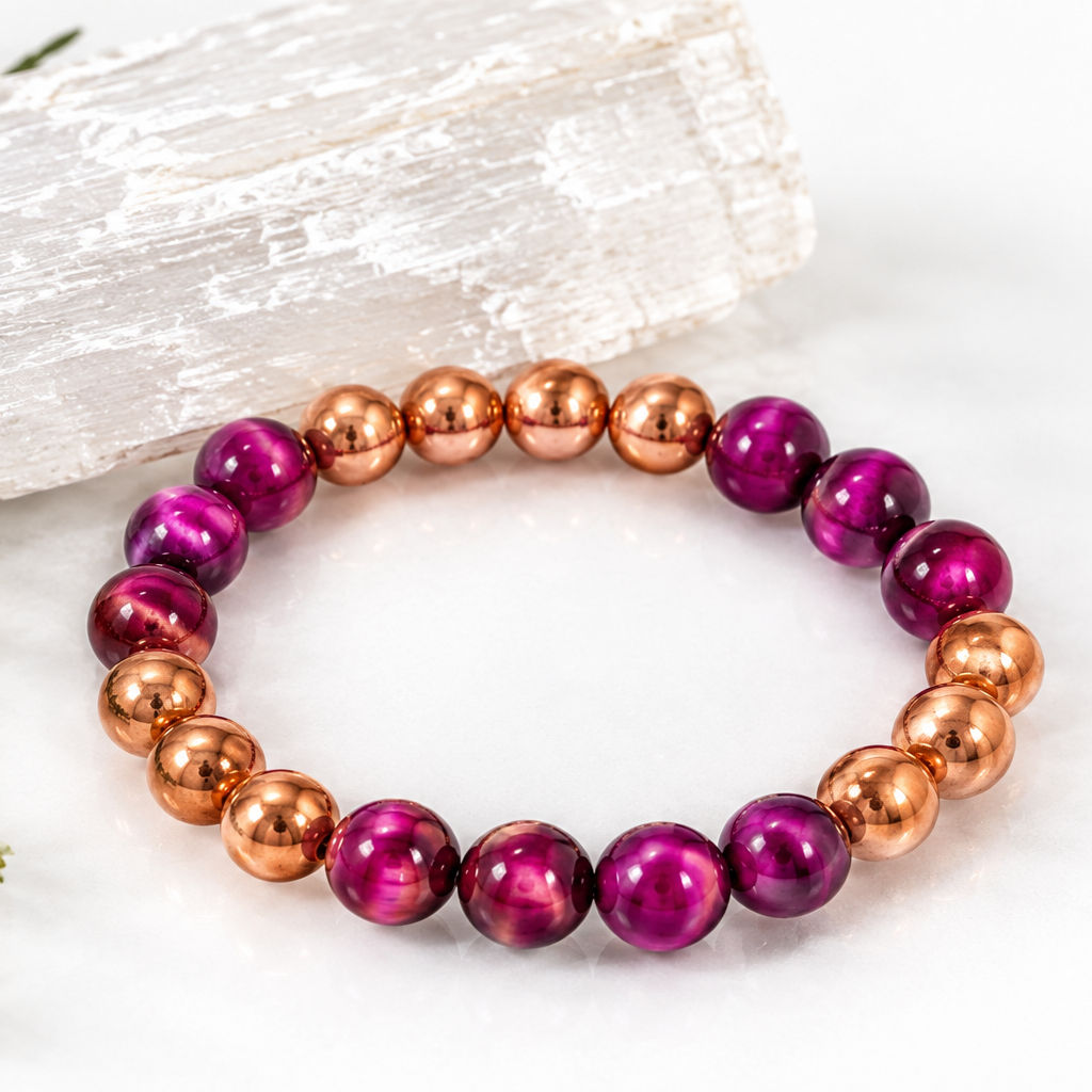 Grounded Heart – Natural Magenta Tiger's Eye & Copper