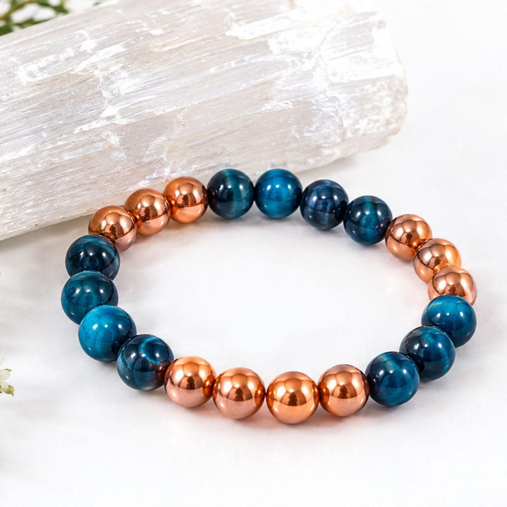 Grounded Heart – Natural Aquamarine Tiger's Eye & Copper