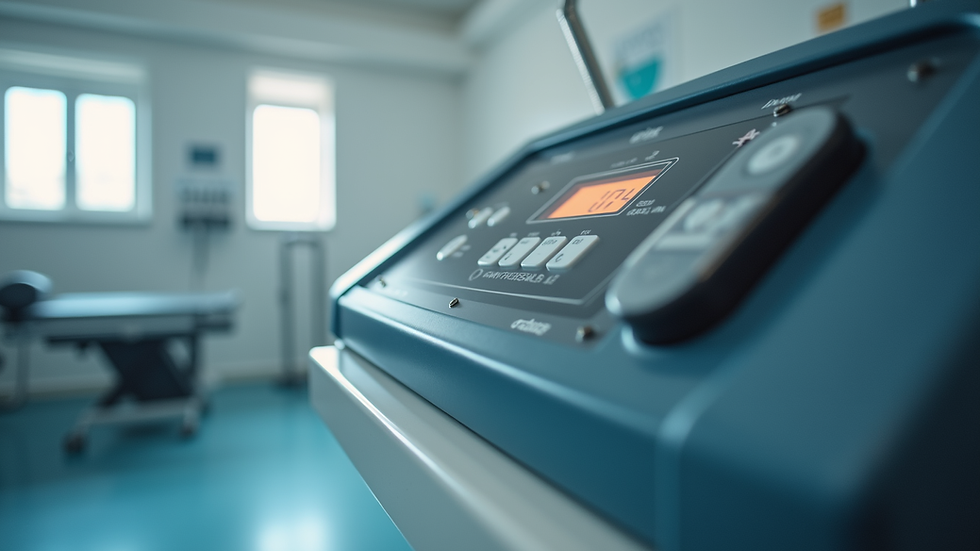 Close-up view of physiotherapy machine control panel with buttons and display